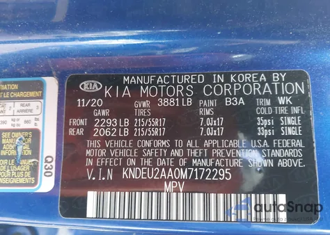 2021 Kia Seltos S z USA, uszkodzony, nr VIN KNDEU2AA0M7172295